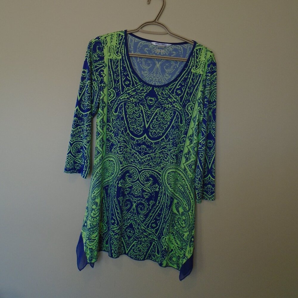 NYGARD WOMANS LONG-SLEEVED DRESS SIZE S - BLUE/GREEN PATTERN